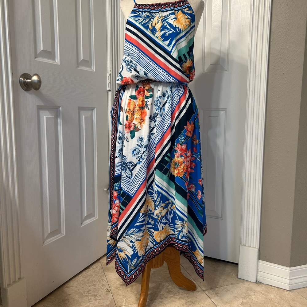 Kiki Larue Floral Striped Halter Maxi Dress